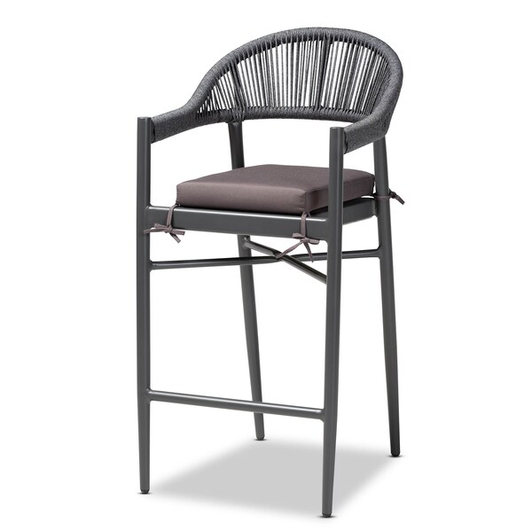 Baxton Studio Wendell Grey Finished Rope and Metal Outdoor Bar Stool 171-10773 - main